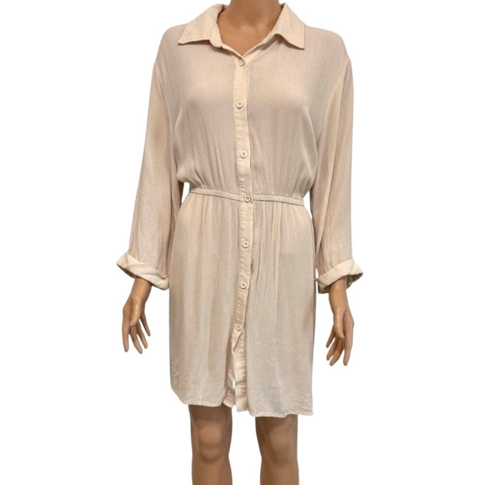 Cupshe XL crinkle swim cover up collared shirt dress SW2 3160